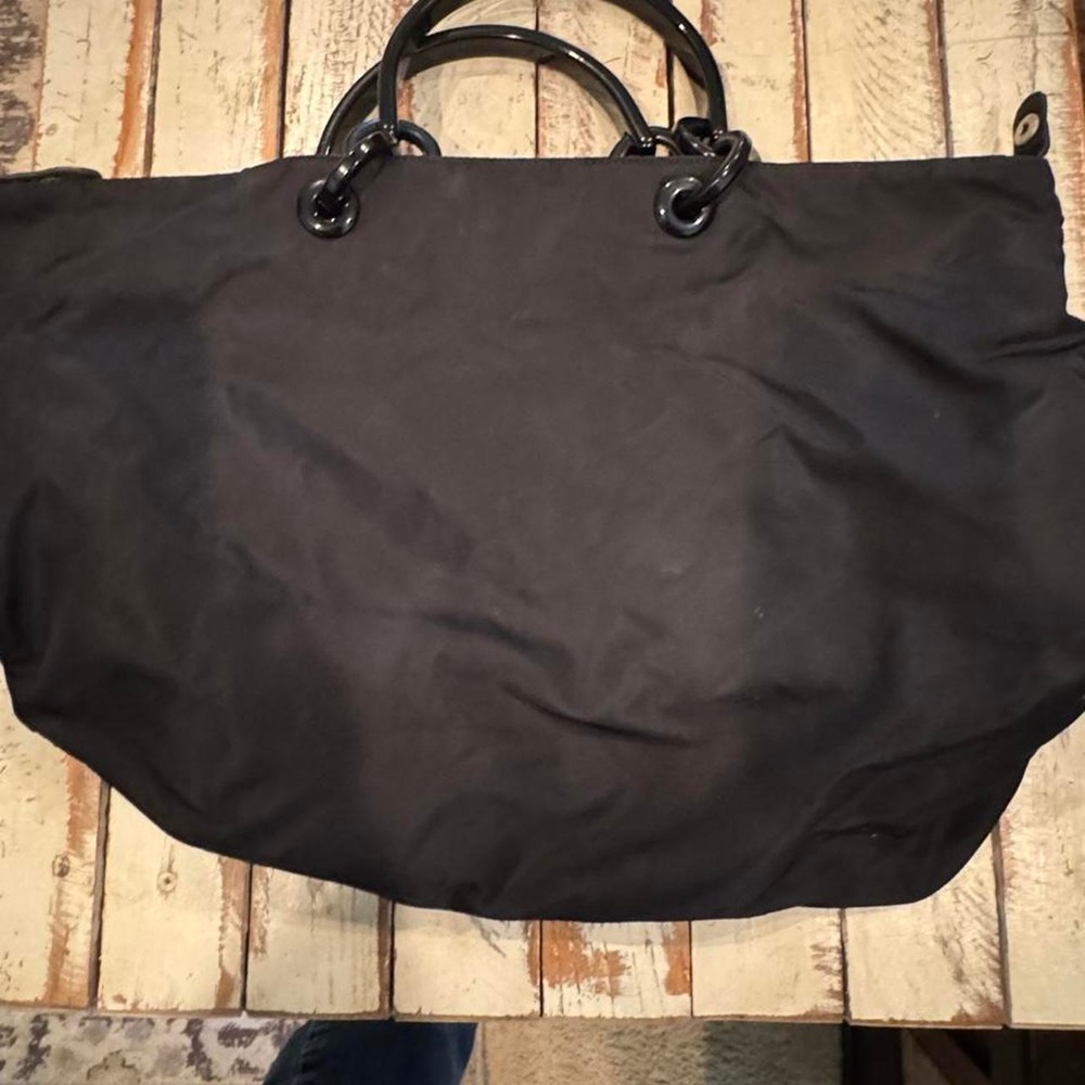 Prada Milano Black Nylon Tote Bag Patent Leather Handles Made in Italy